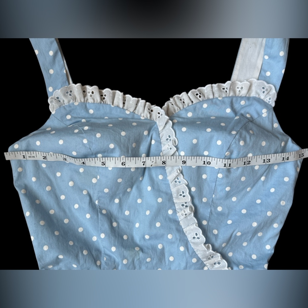 STOP STARING! NWT
baby blue polka dot ROMPER eyelet lace PINUP GIRL rockabilly - Picture 7 of 11